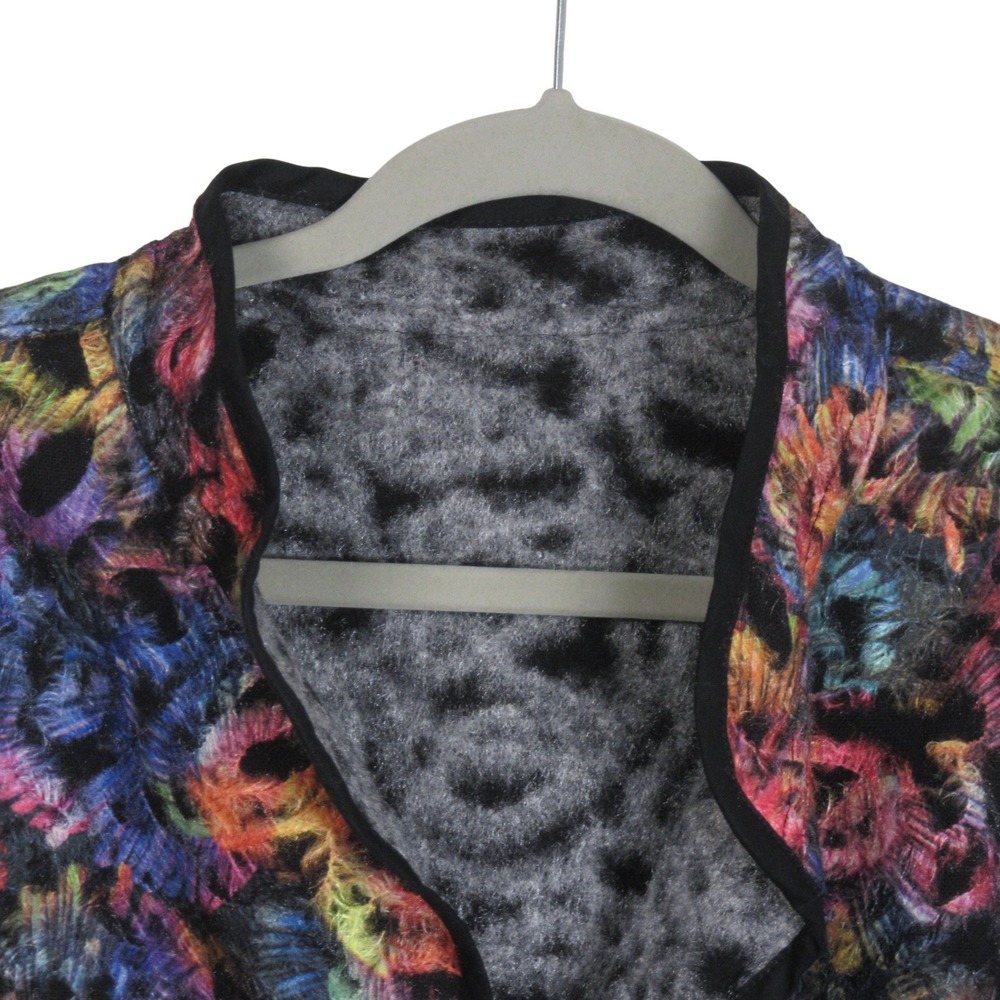 Trimdin Reversible Fuzzy Jacket Med Colorful Abstract Artsy Button Front - Picture 8 of 16